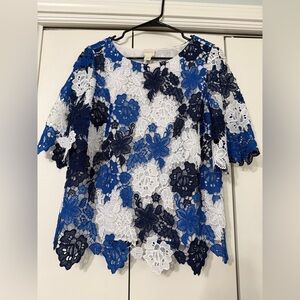Chico's Navy Blue and White Floral Lace Crocheted Blouse